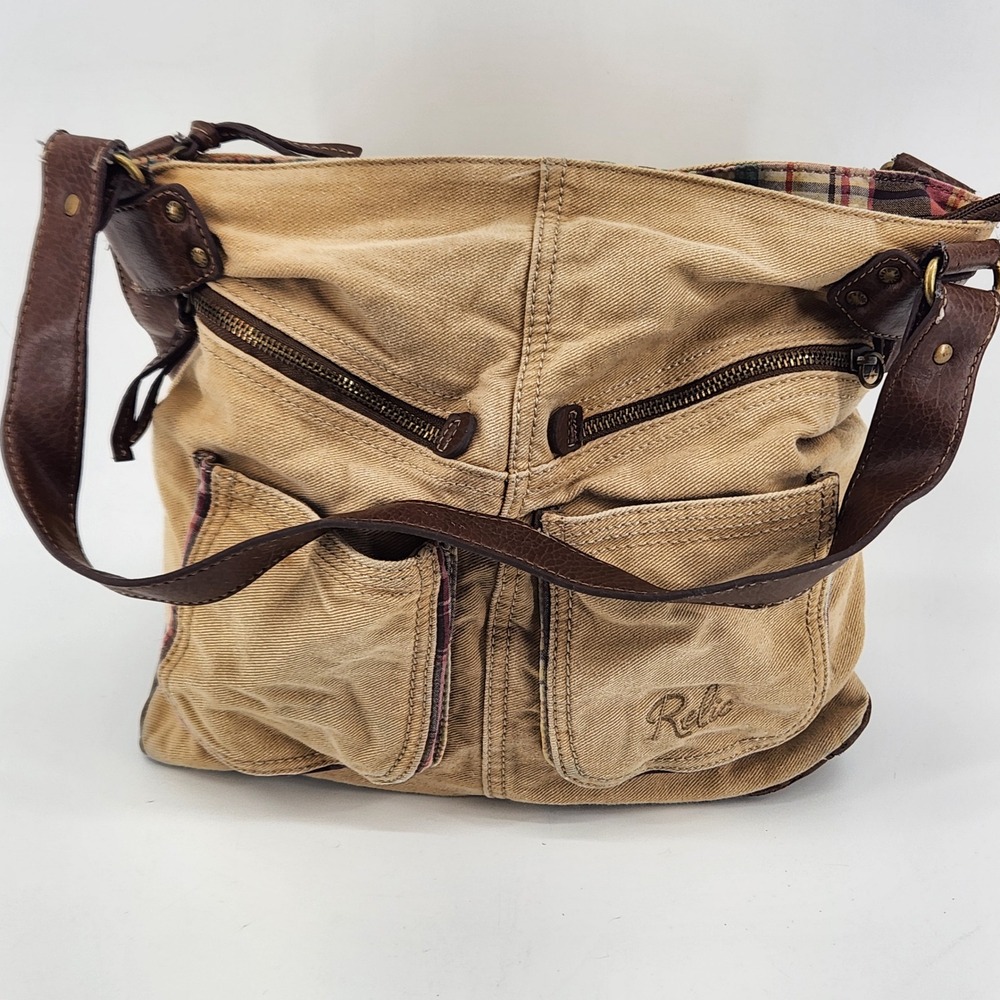 Relic Canvas Crossbody Messenger Bag Tan Brown Utility Shoulder Purse